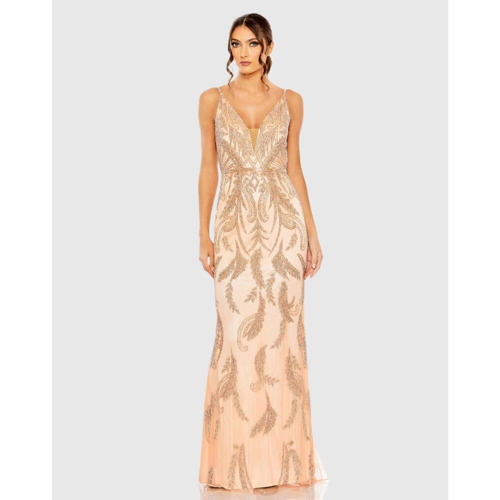 Mac Duggal Dress Size 14 Beaded Blush Gown Wedding Black Tie Gala Luxe NWT 6015